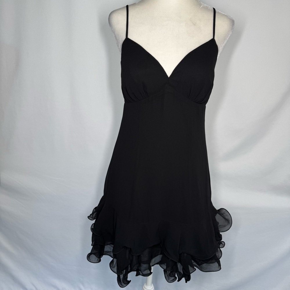 ❤️3/$30 City Studios Juniors' Plunge-Neck Chiffon Fit & Flare Dress Ruffle Hem